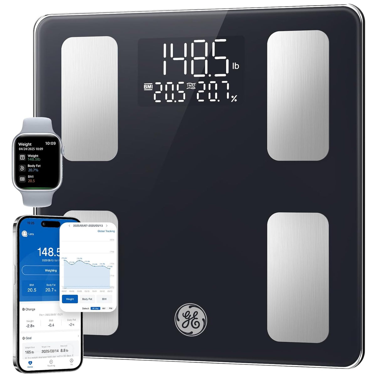 GE Smart Scale for Body Weight: BMI Body Fat, Digital Bluetooth Scale 400Lb