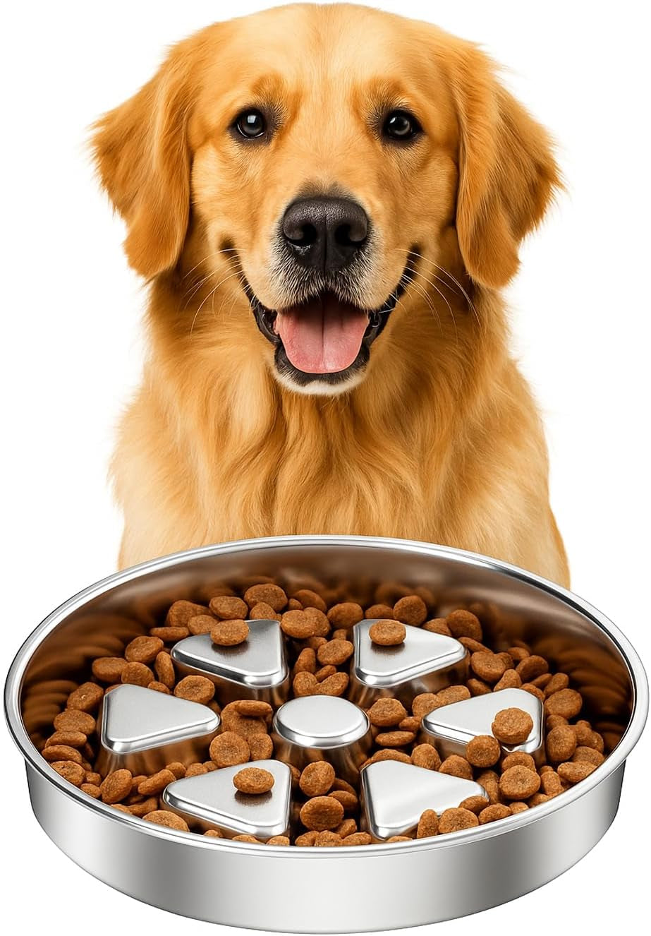 Kactoily 304 Stainless Steel Slow Feeder Dog Bowls, 2.5 Cups Capacity