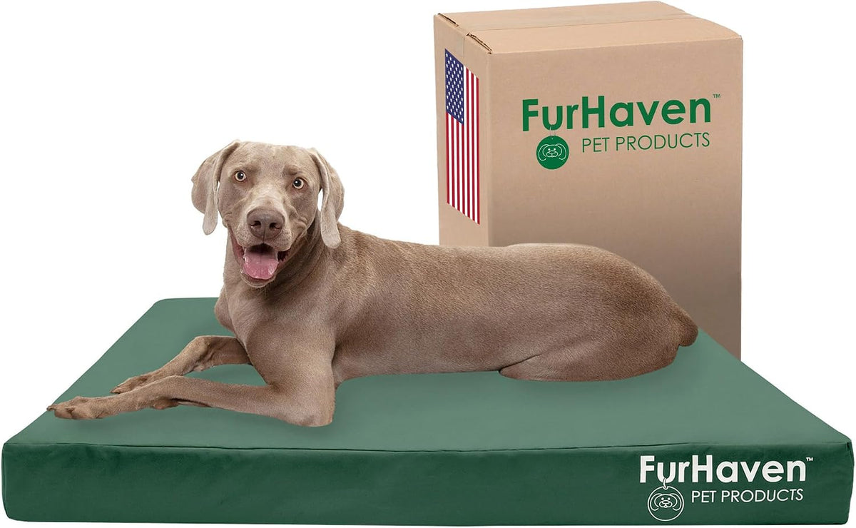 Furhaven Water-Resistant Cooling Gel Dog Bed for Large Dogs W/ Removable Washable Cover, for Dogs up to 125 Lbs - Indoor/Outdoor Logo Print Oxford Polycanvas Mattress - Forest, Jumbo Plus/Xxl