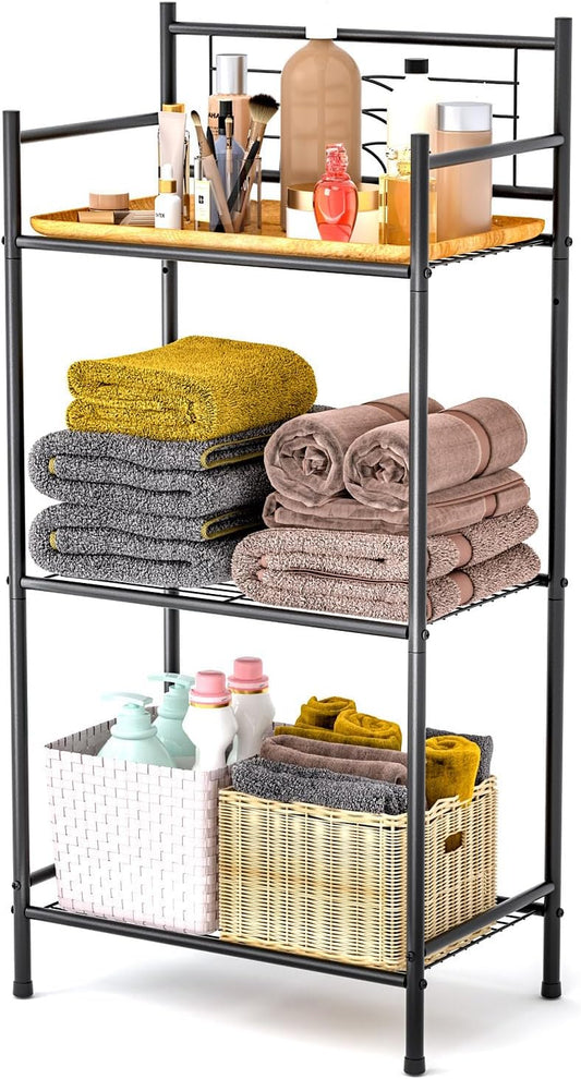 LEEDA 3-Tier Freestanding Multipurpose Storage Shelves Heavy Duty Metal Shelving Unit, Display Plants Flowers Bath Essentials, for Kitchen Bathroom Office, Black