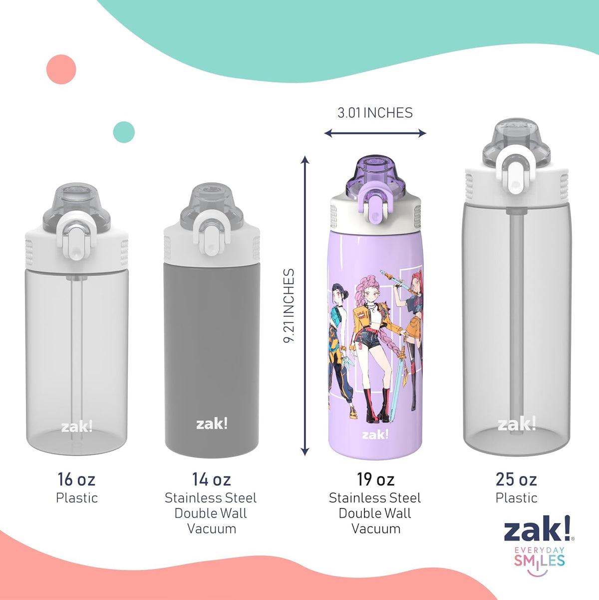 Zak Designs Kpop Demon Hunters Sage 19Oz Leak-Proof Straw Kids Water Bottle
