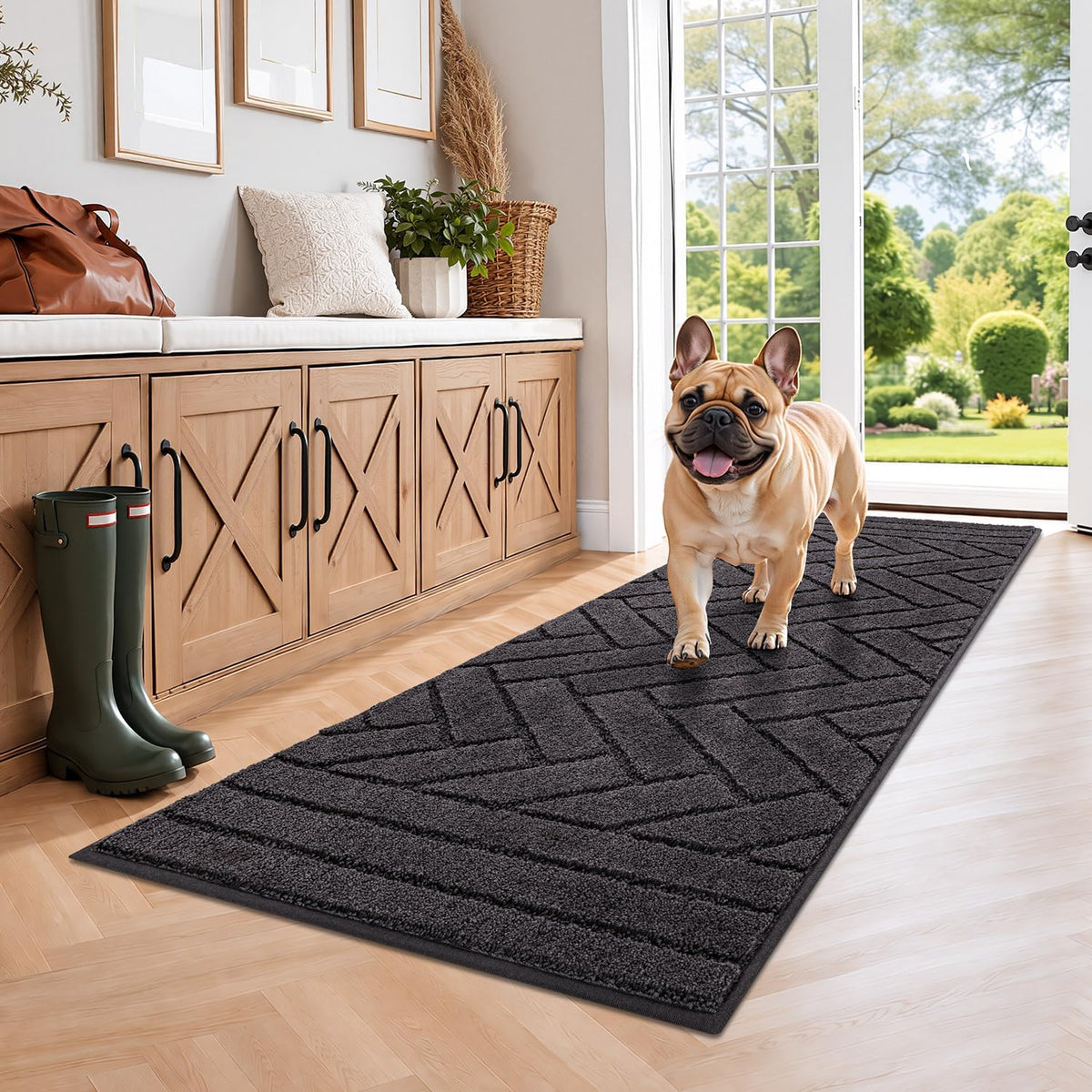 Tindbea Dog Door Mat for Mud Paws, Dirt Trapper Mud Mat, 20"X48" Charcoal