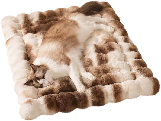 SOMAHE Cat Bed, Plush Faux Fur Kneading Flat Mat - Machine Washable Fluffy Pet Bed for Indoor Cats, Non-Slip Small Kitten Bed, Therapeutic Knead Cat Mat for Couch & Window Sill, 23"×15" Inch,Brown