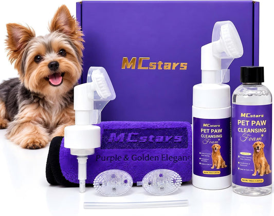 Mcstars No-Rinse Paw Cleaner Kit, Foam, Refill, 2 Brushes, Pump, Towel