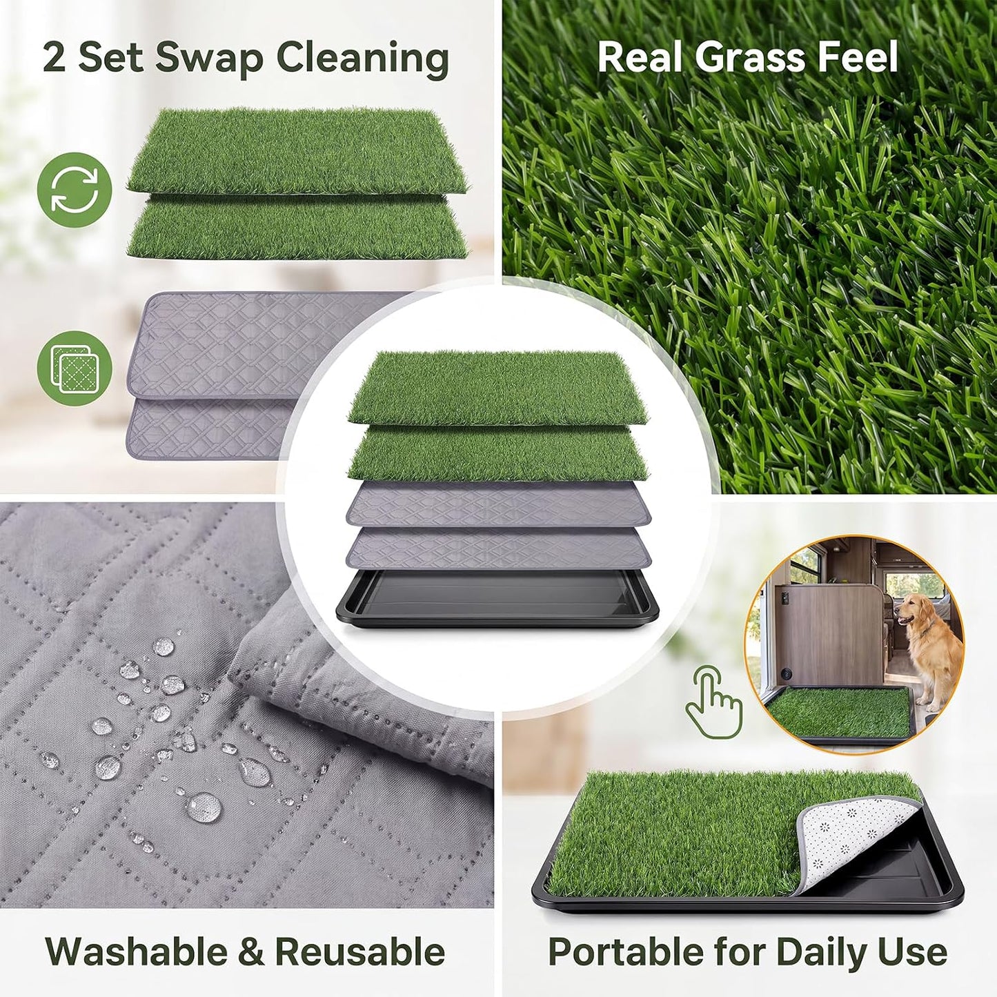 Ondware Dog Grass Pad with Tray Dogs Potty Tray - 3-Layer Indoor Potty with 2 Grass Patches and 2 Washable Pee Pads for Puppies Senior Dogs Apartments Balconies Rvs Patios Homes(30X20 In)