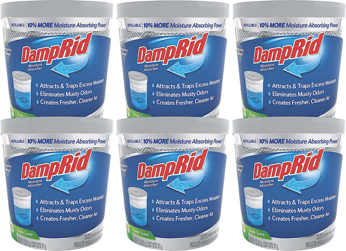 Damprid Refillable Moisture Absorber, 11 Oz., 6-Pack - Fresh Scent Moisture Absorbers, 10% More Absorbing Power*, Eliminates Musty Odors for Fresher, Cleaner Air