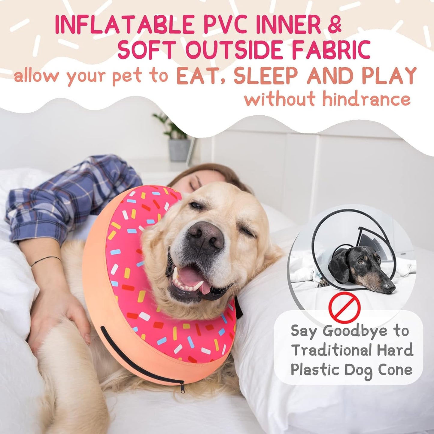 Supet Inflatable Dog Cone Collar Alternative after Surgery, Pet Neck Donut Collar Recovery E Collar for Neuter, Soft Dog Cone for Small Medium Large Dogs