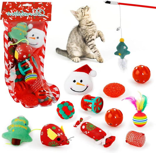 12 PCS Cat Toys Cats Chew Plush Catnip Toy Pet Nip Mouse Ball Fish Interactive Pets Kitten Treats Teething Stocking Pack Best Stuffed Play Accessories for Indoor Kitty