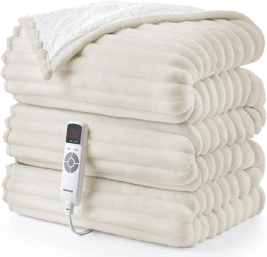 Hansleep Electric Heated Blanket Throw 50X60'', ETL & FCC Certified, Beige