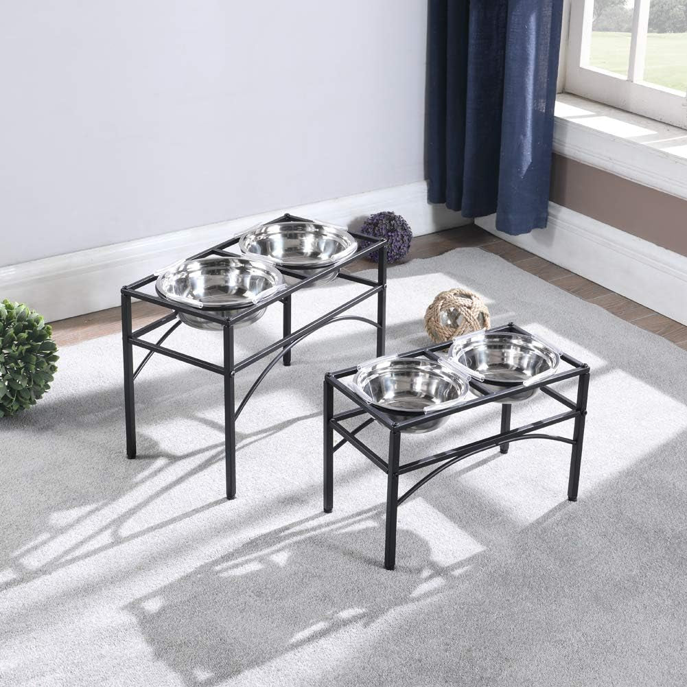 Funkeen Elevated Dog Bowls Raised Pet Feeder Cat Food & Water Diner Stand Set W/ 2 Removable Stainless Steel Bowls (2 Quarts/13.77" in Height)