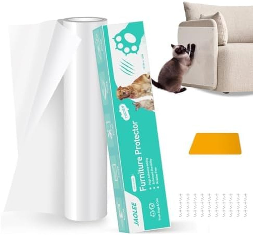 Cat Scratch Furniture Protector, 160"X12" Single-Sided Sticky Couch Protector from Cat Claws, Transparent Plastic Cover Adhesive Clear anti Scratch Deterrent for Furniture Sofa Door (30 Pins)