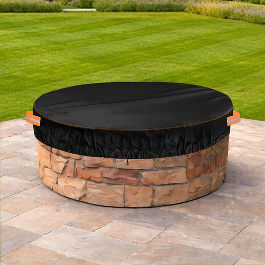 Fire Pit Cover round for 52-57 Inch Firepit, Heavy Duty 600D Waterproof Outdoor Fire Pit Covers for In-Ground Built-In Stone Fire Pits Black