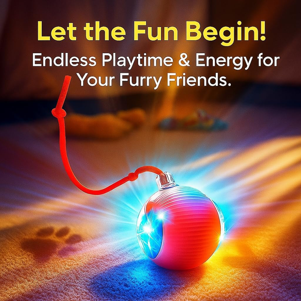 Purrmitive 2026 Durable Interactive Cat Toys for Indoor Cats, Dog Toys Ball, Rolling Pet Ball, Smart Automatic Cat Chase Balls Toy, Interactive Dog Toys Speedy Tail,Kitten & Cat Toys Interactive (Red)