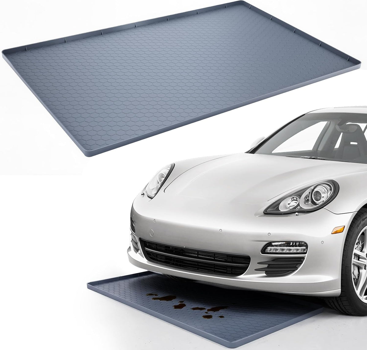 Oil Drain Pan for under Car, Silicone Oil Drip Pan for Oil Change No Splatter Non-Slip Oil Catch Pan for Garage Floor Driveway Waterproof Durable Easy to Clean