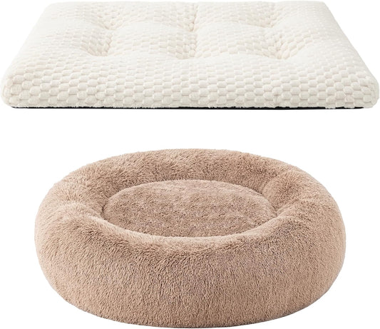 Bedsure Calming Dog Bed for Medium Dogs, Donut Pet Bed | Washable Dog Bed for Crate, Soft Fluffy Bubble Fleece Pet Bed