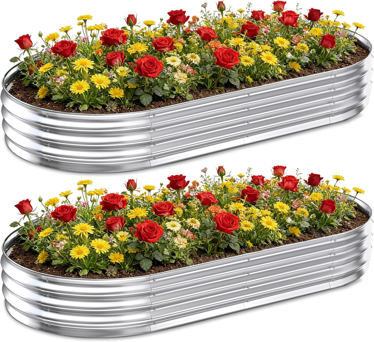 Galvanized Raised Garden Bed Outdoor, 8X4X1Ft(2 Pack) Metal Heavy Duty Planter Boxes for Gardening, Easy Assemble Large Oval Plant Container Kit for Vegetable, Flower, Fruit, Silver