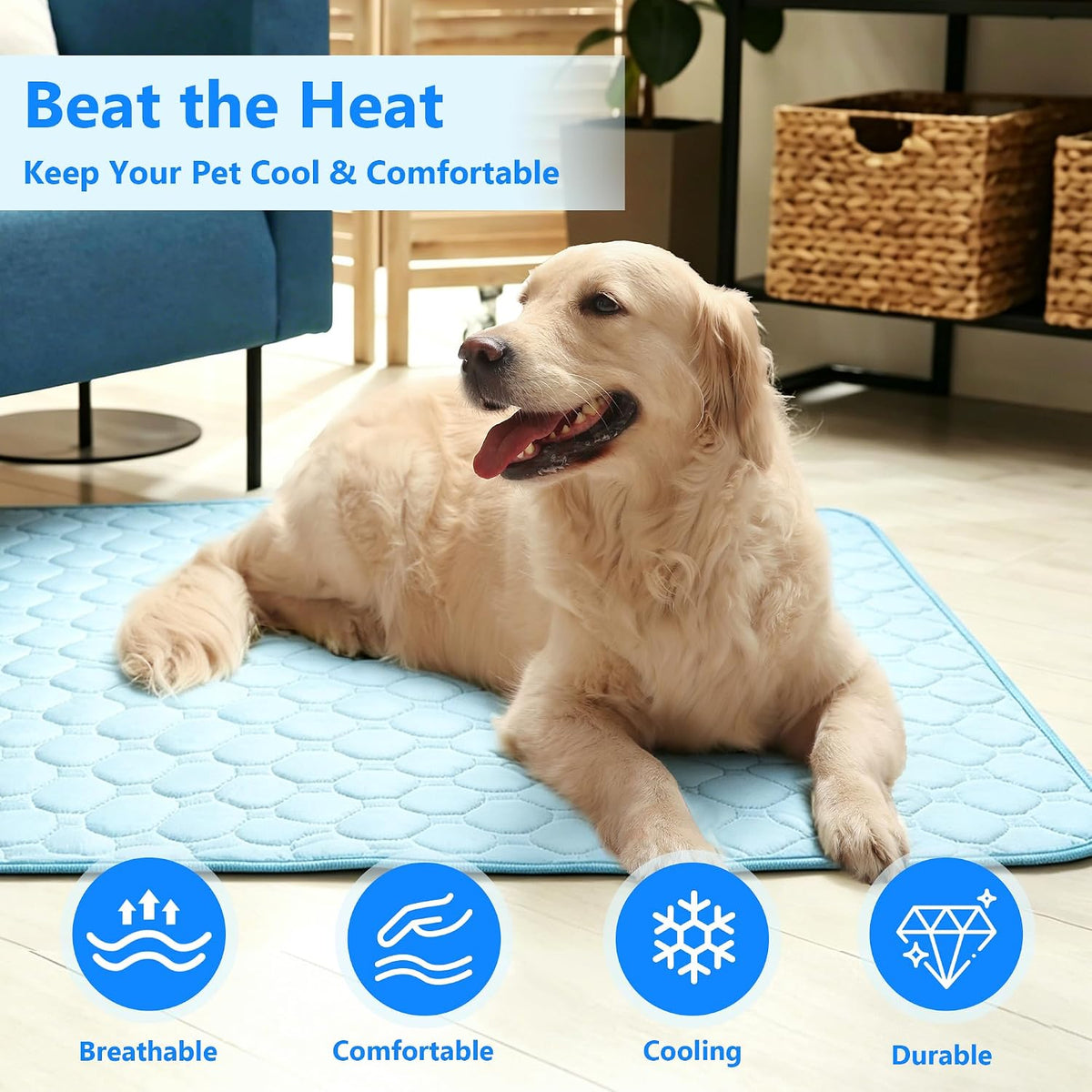 MCEAST Dog Cooling Mat 39" X 27.5" Self Cooling Pad for Dogs & Cats Non-Slip Cool-Chill Mats Summer Pet Blanket with Storage Bag Washable & Portable Cool Pet Pad for Floor Sofa Bed Car Travel, Large