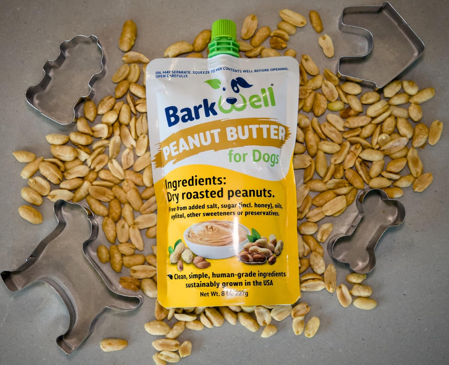 Barkwell Peanut Butter Squeeze - 8Oz Pouch All-Natural Dog Peanut Butter, Sourced and Made in the USA Grain Free Dog Treat 100% Natural, Lick Mat Topper, Puzzle Toy Fill