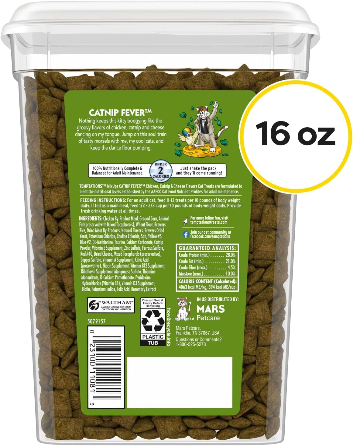 Temptations Cat Treats, Classic Crunchy and Soft Cat Treats, Catnip Fever Flavor, Catnip Treats, 16 Oz. Tub