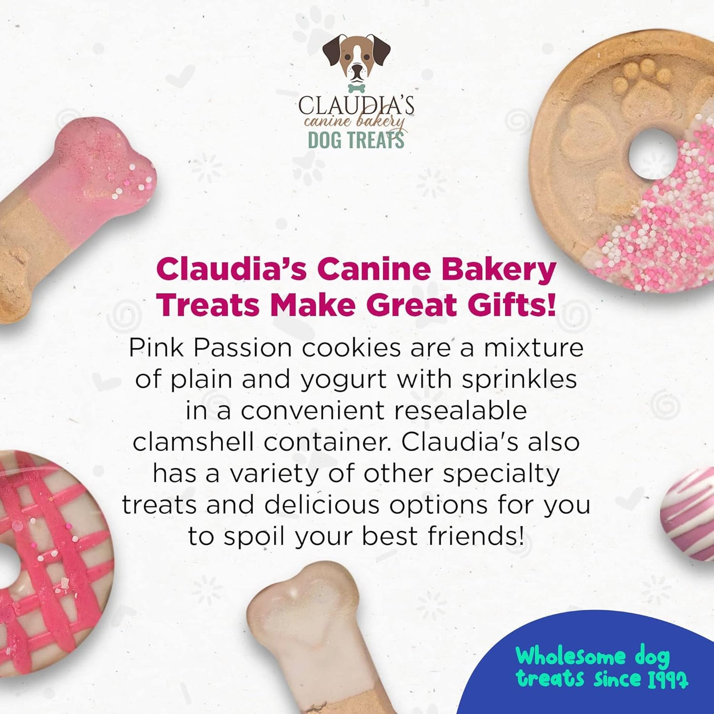 Claudia'S Canine Bakery Pink Passion Assortment of Gourmet Dog Cookies, 7Oz