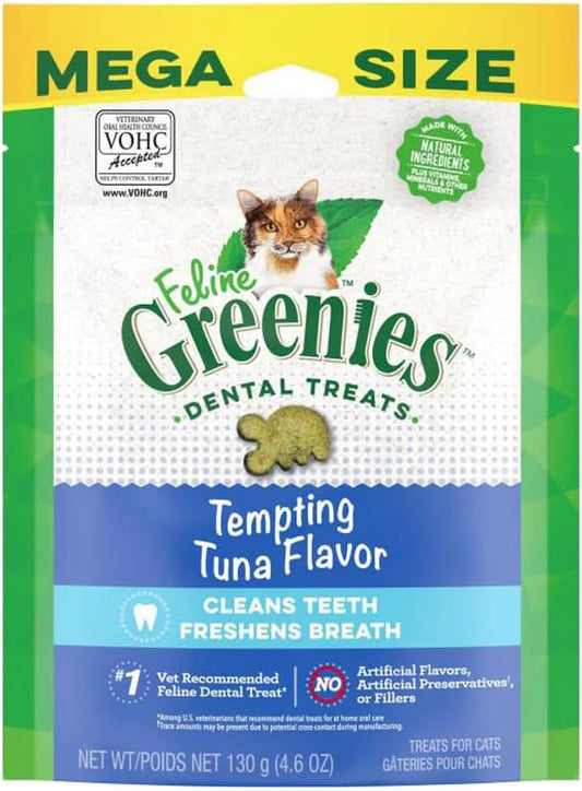 Greenies Cat Treats, Veterinarian-Recommended Adult Natural Dental Cat Treats, Tempting Tuna Flavor, 4.6 Oz. Tub