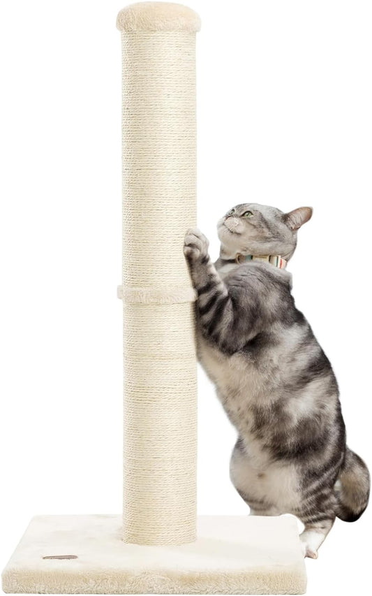 Karolpar 34Inch Cat Scratching Post with Natural Sisal Rope 4.3Inch Large Diameter Scratcher Post Tree for Indoor Cats Beige