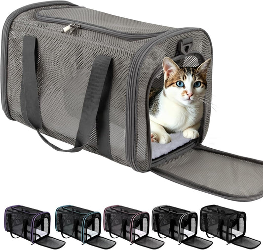 Cat Carrier, Soft-Sided Pet Carrier Bag, Breathable Mesh, Black (Grey, 17 * 11 * 11)