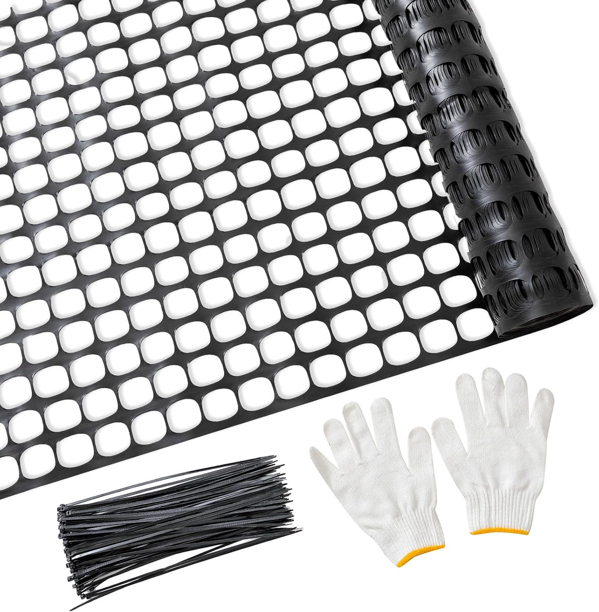 Potatolife 4'X100' Plastic Mesh Fence for Garden with 100 Zip Ties, Black