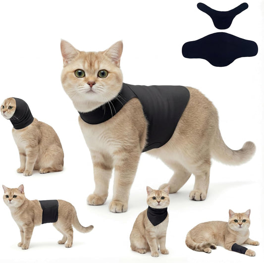 Dog & Cat Surgery Recovery Suit and Anxiety Wrap (Black, XS)