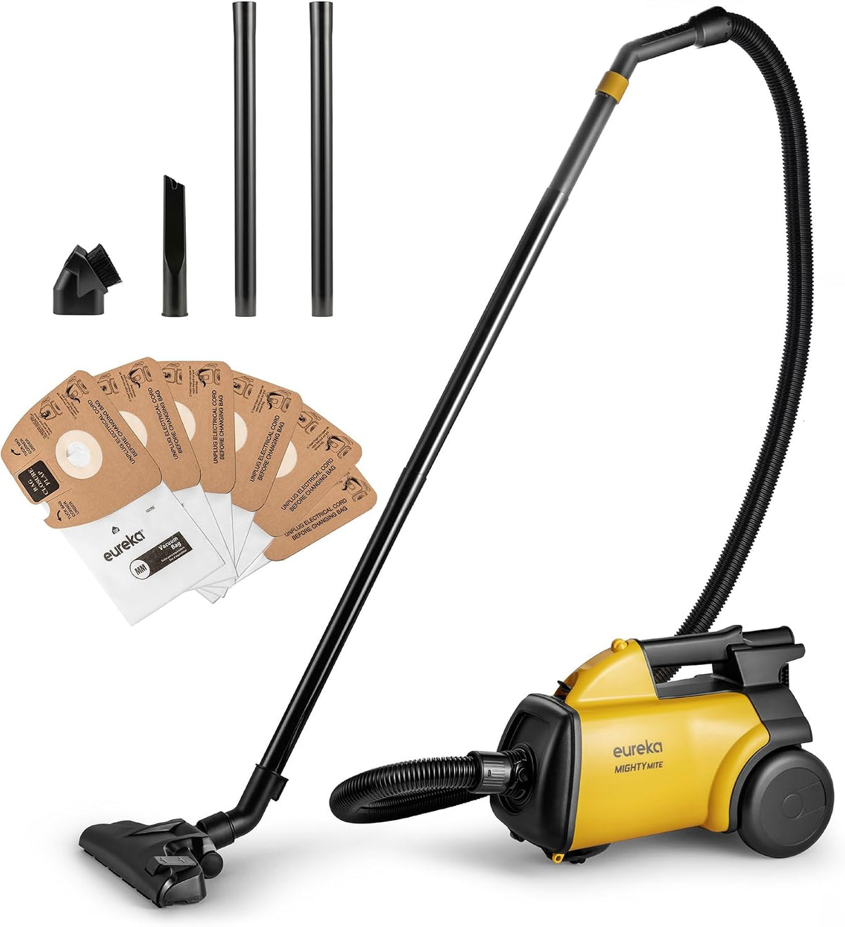 Eureka 3670M Canister Cleaner, Lightweight Powerful Vacuum for Carpets and Hard Floors, W/ 5Bags,Yellow