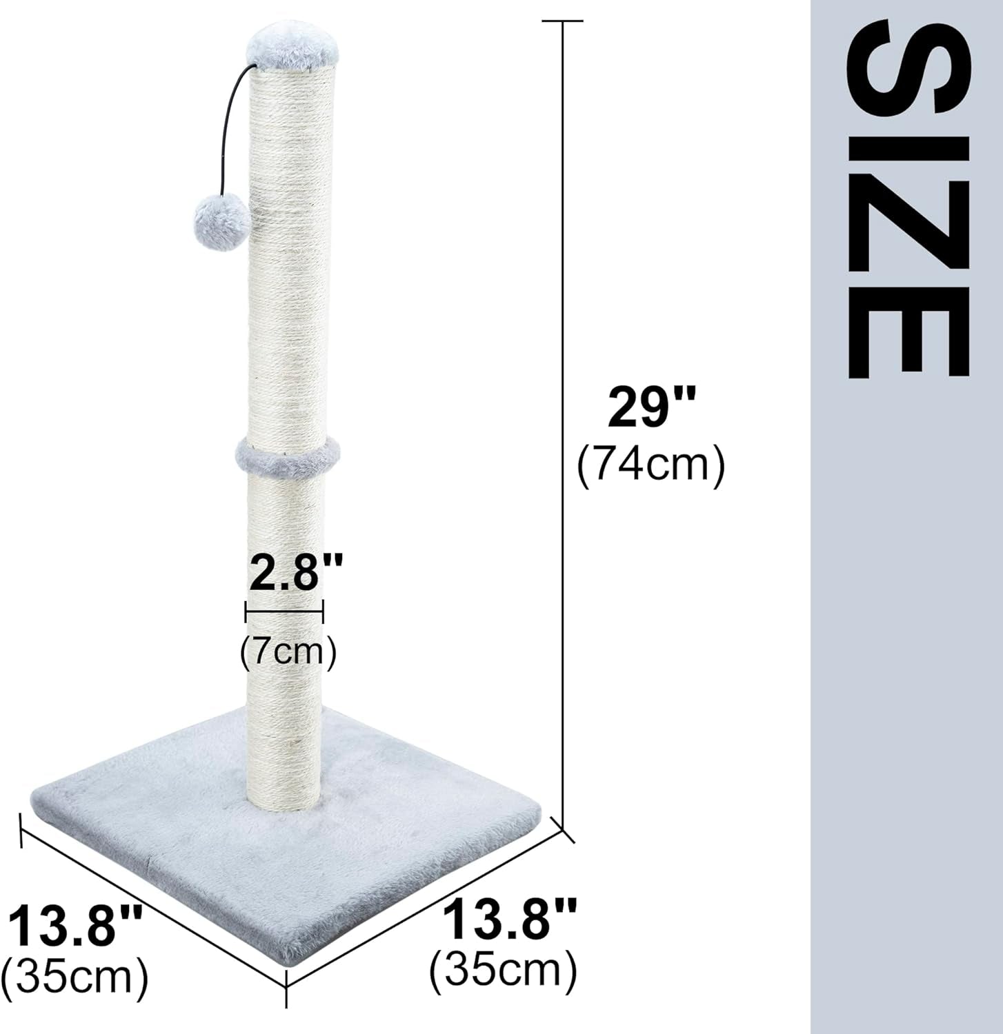 Dimaka 29" Height Tall Cat Scratching Post, Claw Scratcher with Sisal Rope and Covered with Soft Smooth Plush, Vertical Scratch [Full Strectch] for Standard Size Cats(Grey, 29 Inches for All Cats)
