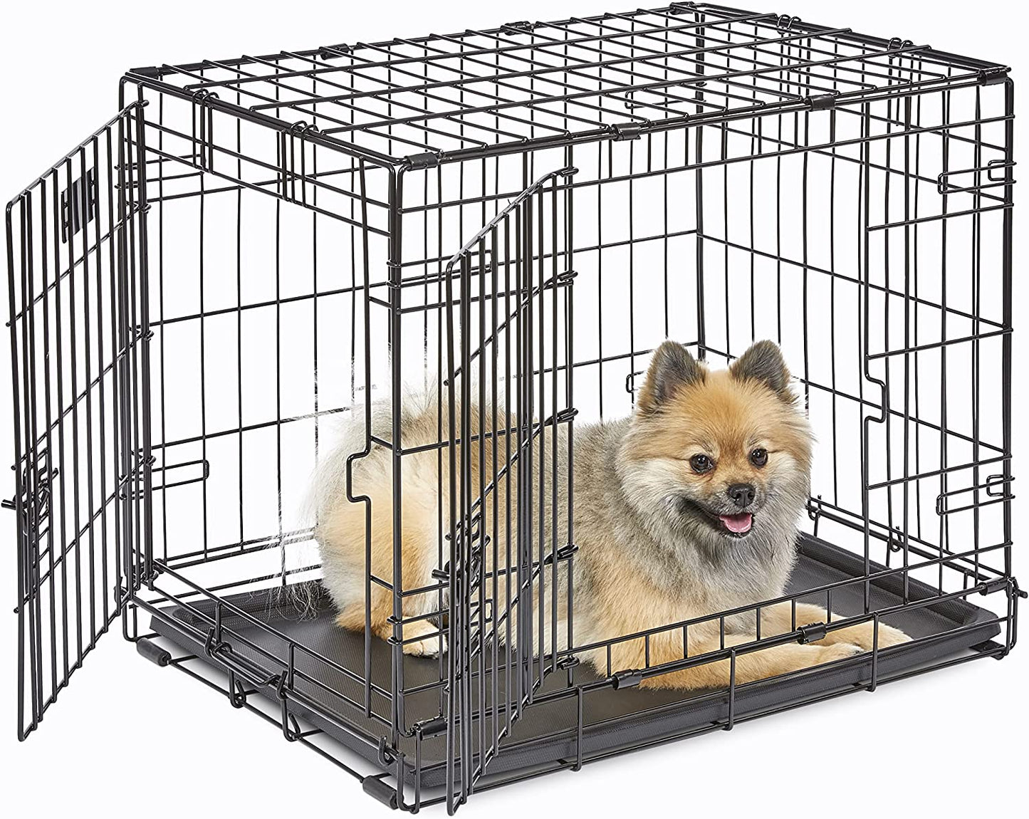 Midwest Homes for Pets 24-Inch Icrate for Small Breeds, 12-20 Lbs, Double Door Folding Dog Crate with Divider Panel, Leak-Proof Tray & Secure Latches, Portable, Durable & Easy to Assemble