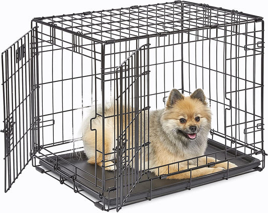 Midwest Homes for Pets 24-Inch Icrate for Small Breeds, 12-20 Lbs, Double Door Folding Dog Crate with Divider Panel, Leak-Proof Tray & Secure Latches, Portable, Durable & Easy to Assemble