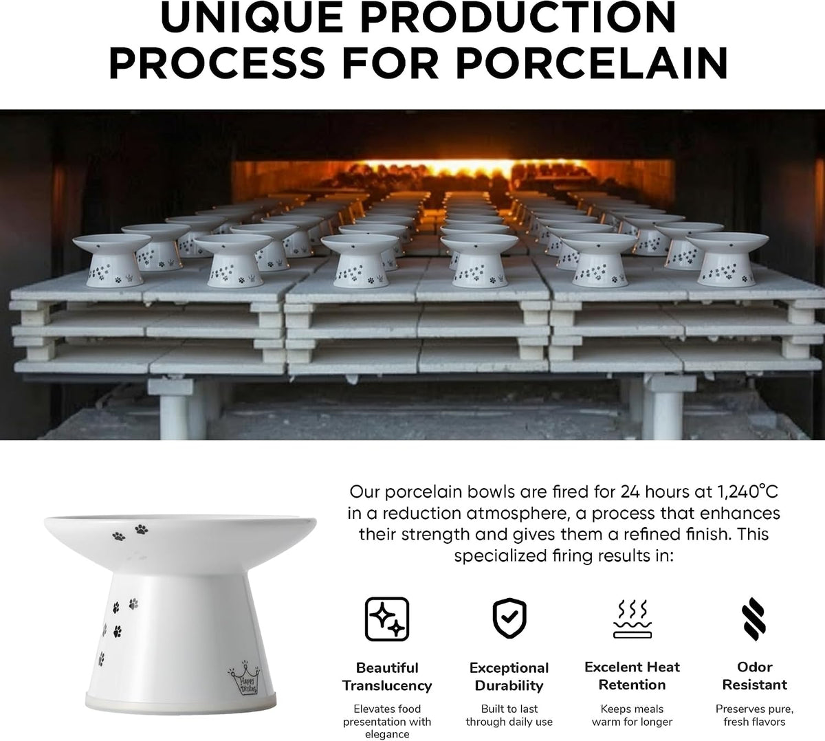 Necoichi Pocelain Ceramic Extra-Wide Elevated Cat Food Bowl (Cat, Extra Wide)