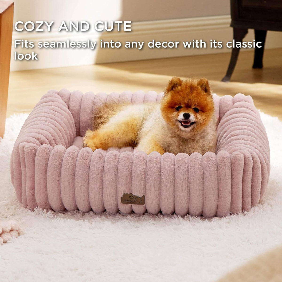 Bedsure Comfyfleece® Dog Bed Medium Large Size Dog Washable，30In Blush Pink