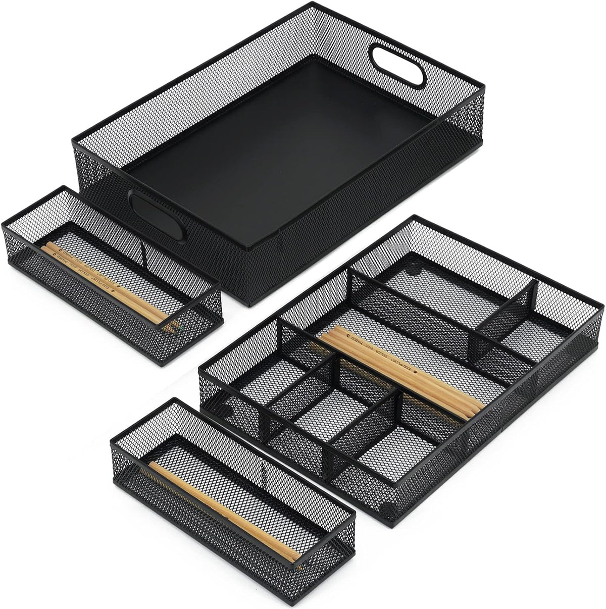 Desk Drawer Organizer, 4 Pack Metal Mesh, Black