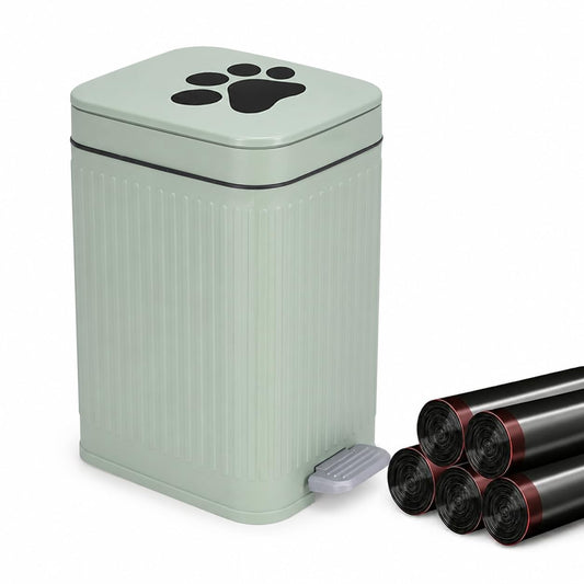Dog Poop Trash Can outside with Lid,7L/1.8Gal Outdoor Dog Poop Wast Trash Can Bucket with Step Pedal,Outdoor Pet Waste Container-(Include 75 Waste Bags)-Ideal for Yard,Porch-Sage Green