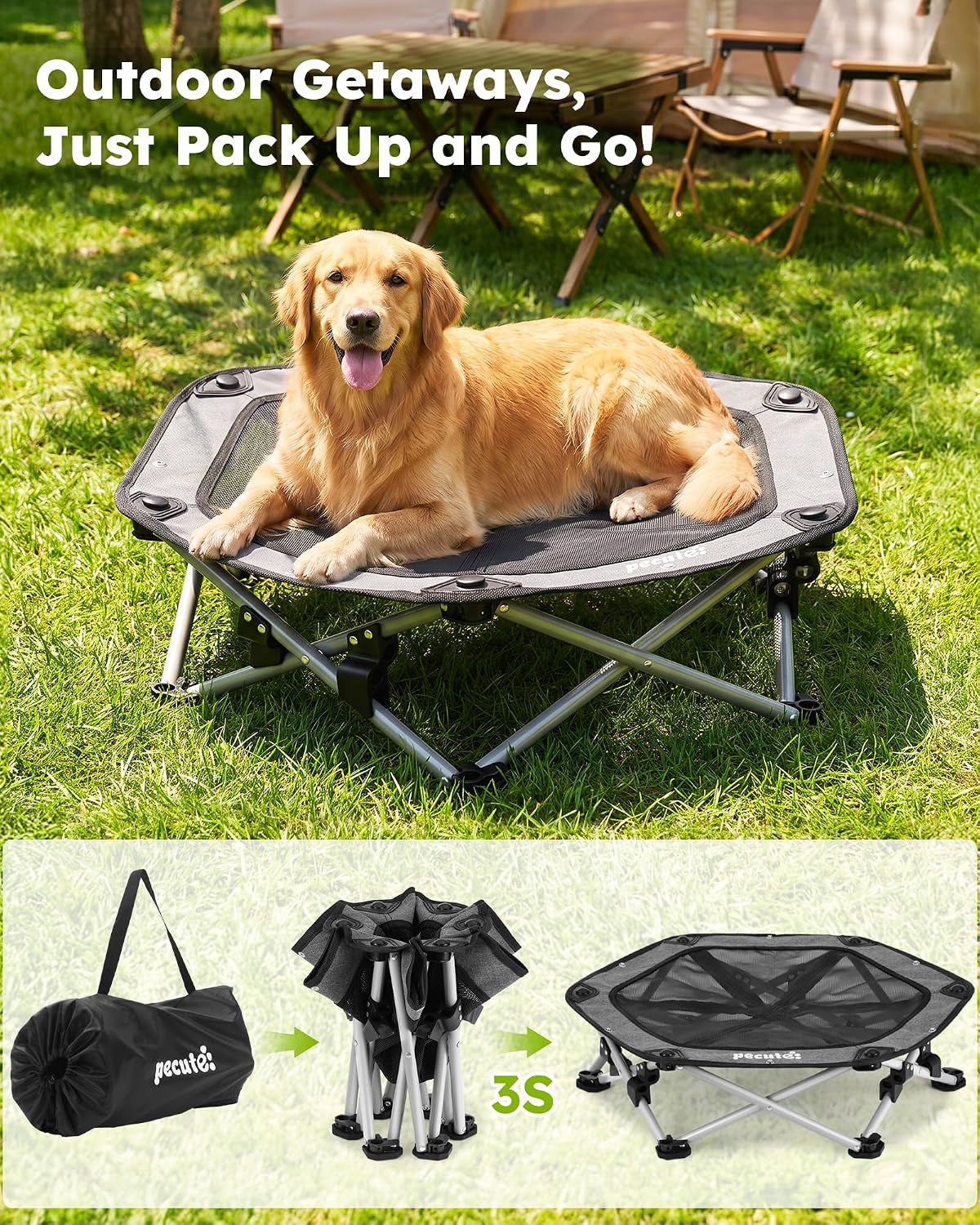Pecute Raised Dog Bed with Cooling Mat, Elevated Pet Cot for Large Dogs, XL