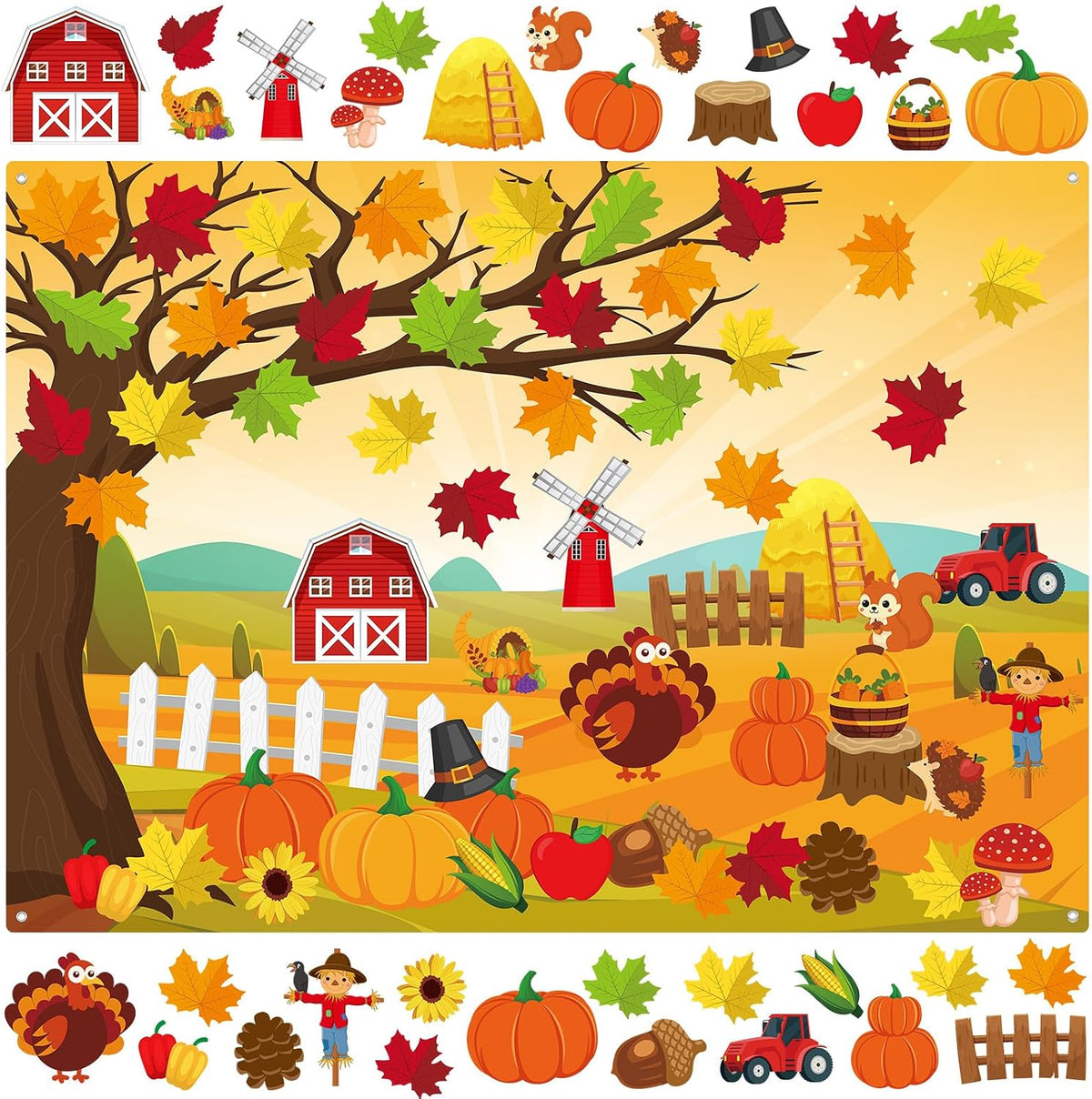 Miniinflat Fall Felt Story Board Set 3.4FT 55 Pcs Fall Wall Activity Board