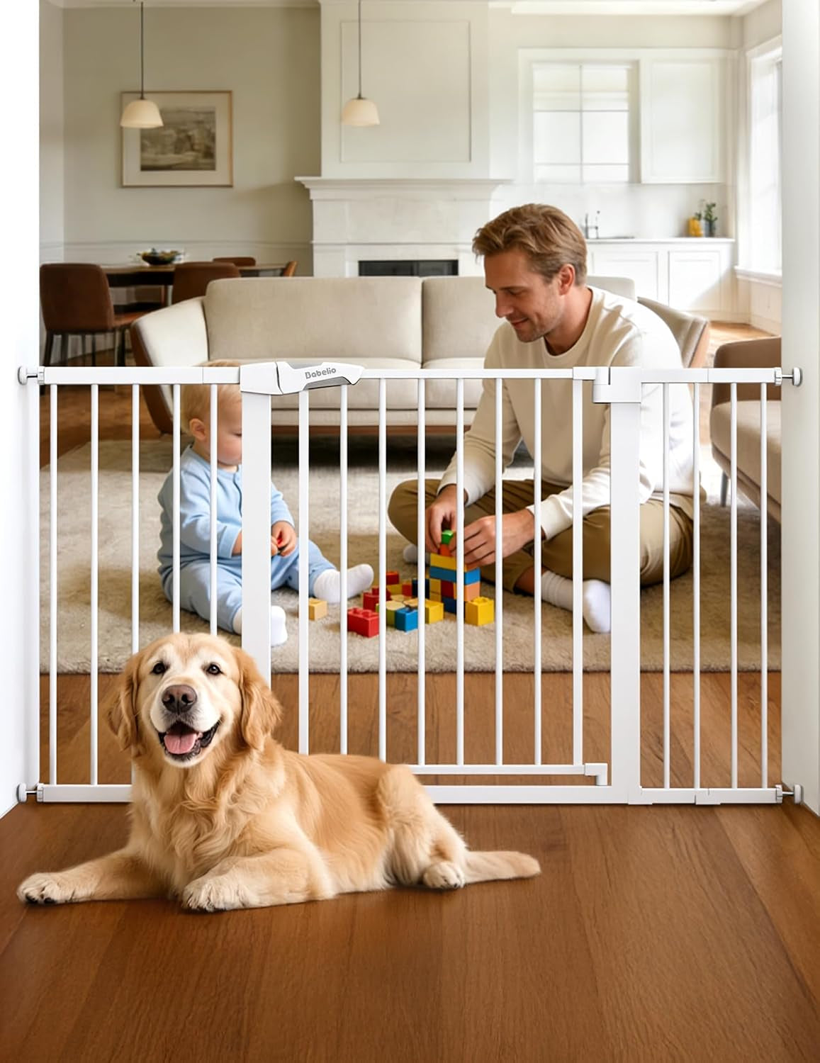 Babelio 29-55" Extra Wide Baby Gate with Door, Pressguard P7, White