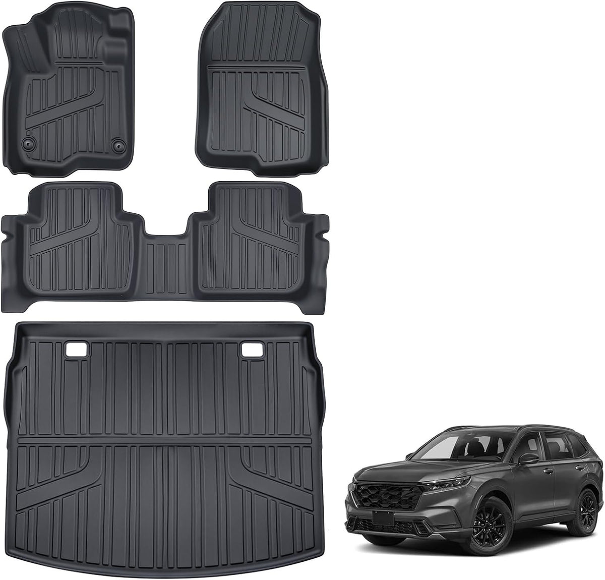 TPE Floor Mats & Cargo Liner for 2023-2026 Honda CRV (Include Hybrid) All-Weather Protection | Full Coverage | Odorless Car Mats & Trunk Tray (Upper Position) Custom Fit Set Accessories - Black