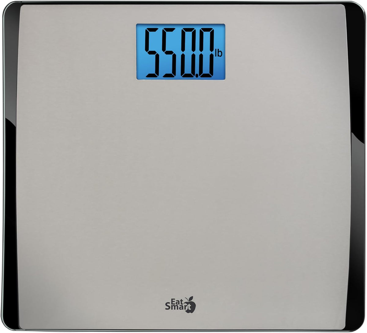 Eat Smart Glass Digital Bathroom Scale, Large Platform, 550 Lb, Silver