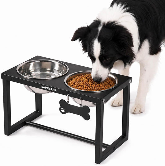Elevated Dog Bowls for Medium/Large Breed - 10" Tall Raised Dog Bowl Stand with 2 Stainless Steel Bowls(58Oz) - Metal Dog Food Bowls for Neck & Joint Protection
