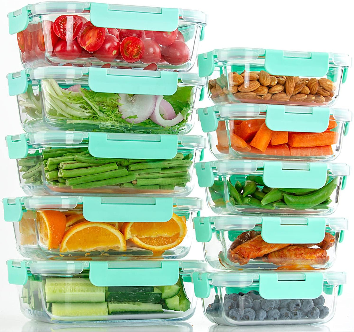 UMEIED 10 Pack Glass Food Storage Containers with Lids Leakproof, Airtight Glass Meal Prep Containers for Lunch, on the Go, Leftover, Dishwasher Safe