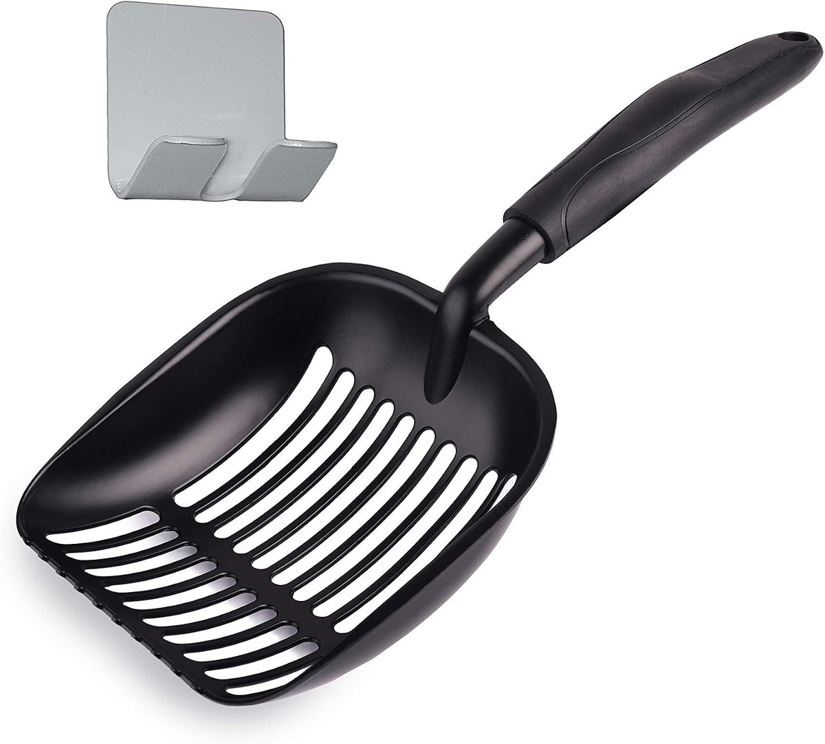 Pets First Cat Litter Scooper - Ergonomic & Easy Grip Design Deep Cleaning with a Non-Stick & No Residue Build-Up – Solid Aluminum, Waterproof - Bonus Hook - 1.75 X 13.25 X 5