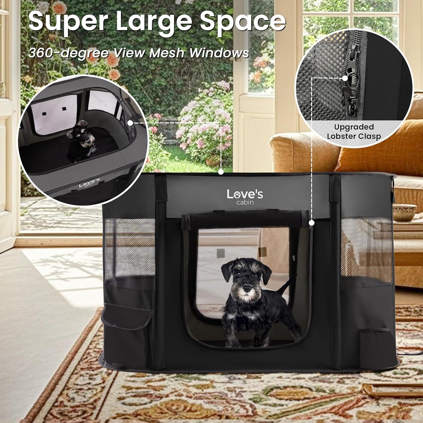 Love'S Cabin Pet Puppy Dog Playpen, Medium Dog Tent Crates Cage Indoor/Outdoor, Portable Exercise Playpen for Cat, Foldable Pop up Dog Kennel Playpen with Carring Case (M, Grey)