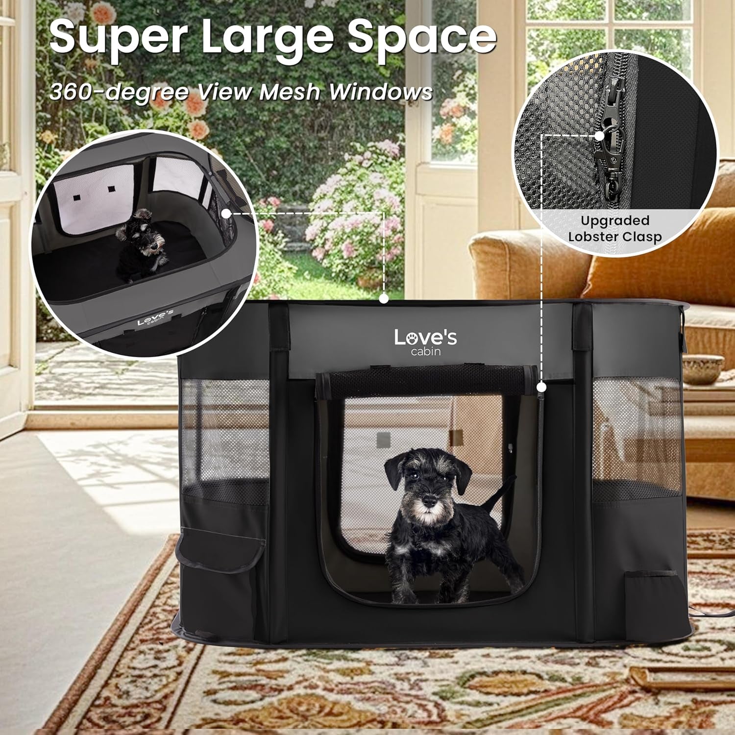 Love'S Cabin Pet Puppy Dog Playpen, Medium Dog Tent Crates Cage Indoor/Outdoor, Portable Exercise Playpen for Cat, Foldable Pop up Dog Kennel Playpen with Carring Case (M, Grey)