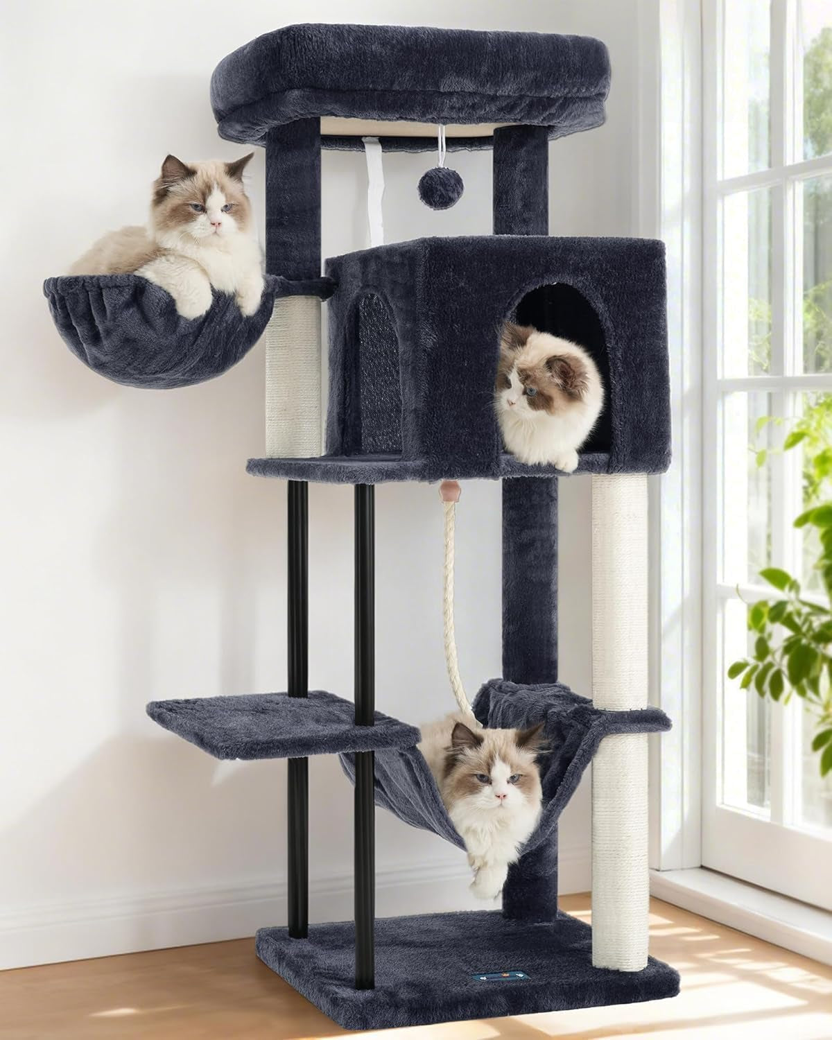 Gitelsnour Cat Tree, Cat Tower for Indoor Cats, 43.3 Inch Cat Tree Tower with Sturdy Steel Tube, Hammock, Cat Condo for Small Cats and Kittens, Scratching Post, Smoky Gray GCT004SG