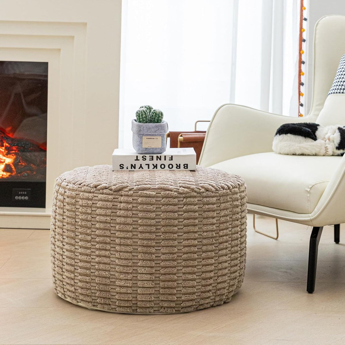 Asuprui Pouf Ottoman round Foam Filled Foot Rest Stool Floor Pouf Footrest