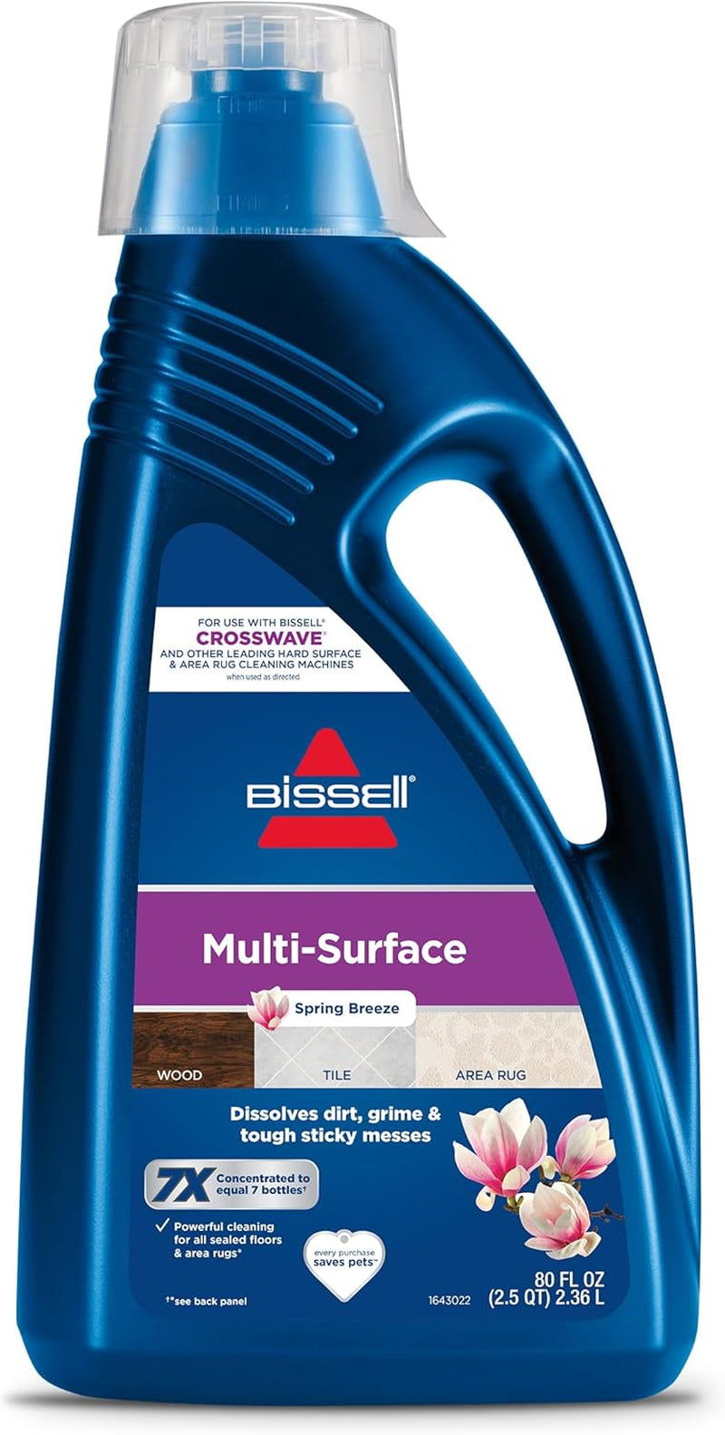 Bissell Multi-Surface Solution, for Use in Crosswave and Other Leading Hard Surface and Area Rug Cleaners, 80Oz, Dissolves Dirt, Grime, and Tough Sticky Messes